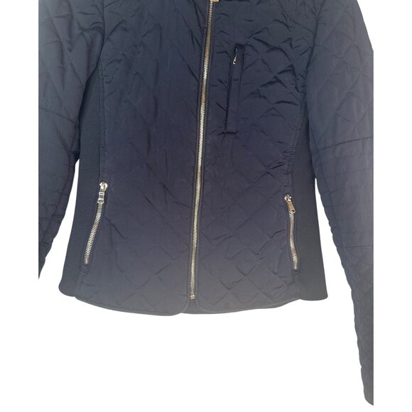 ZARA XS Quilted Navy Jacket Gold Zipper Pockets & Chain Detail - Picture 5 of 13